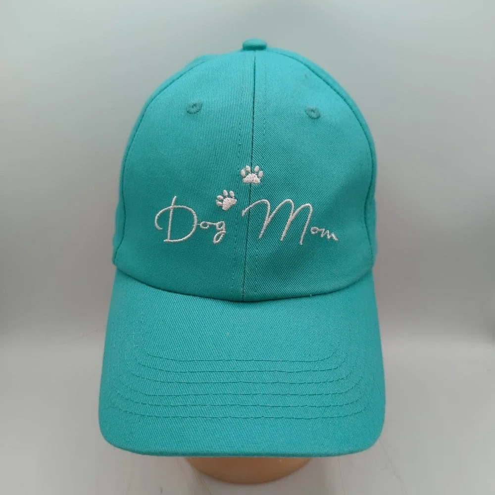 Lot of 2 Dog Mom & Dog Dad Baseball Hat Cap OSFA Teal Navy Blue Adjustable